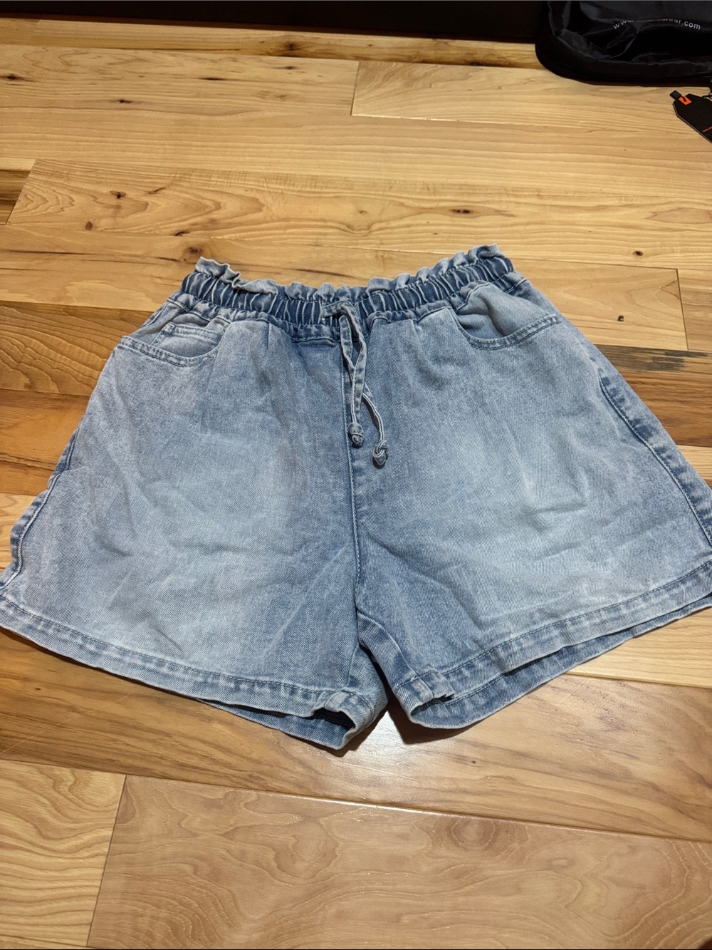 Time and Tru Light Blue Elastic Paperbag Denim Shorts